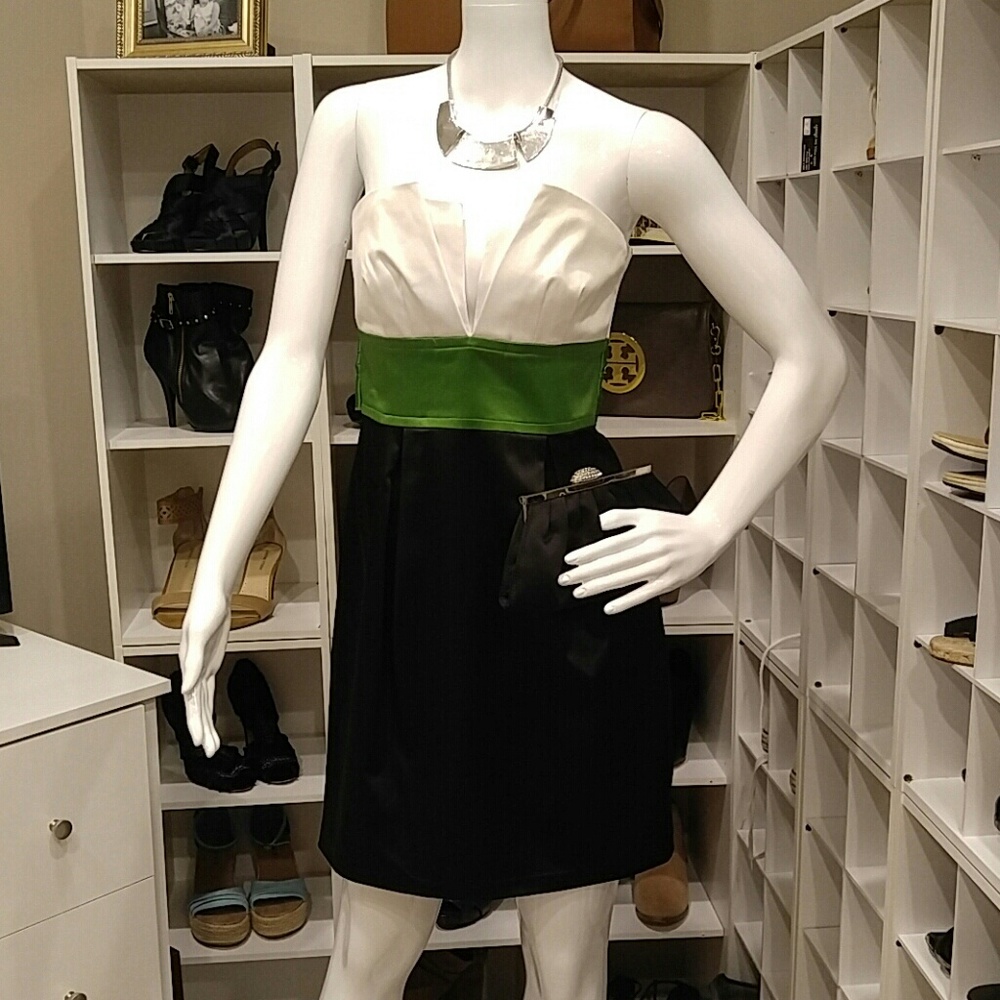 Teeze Me White, Green & Black Colorblock Midi Dress